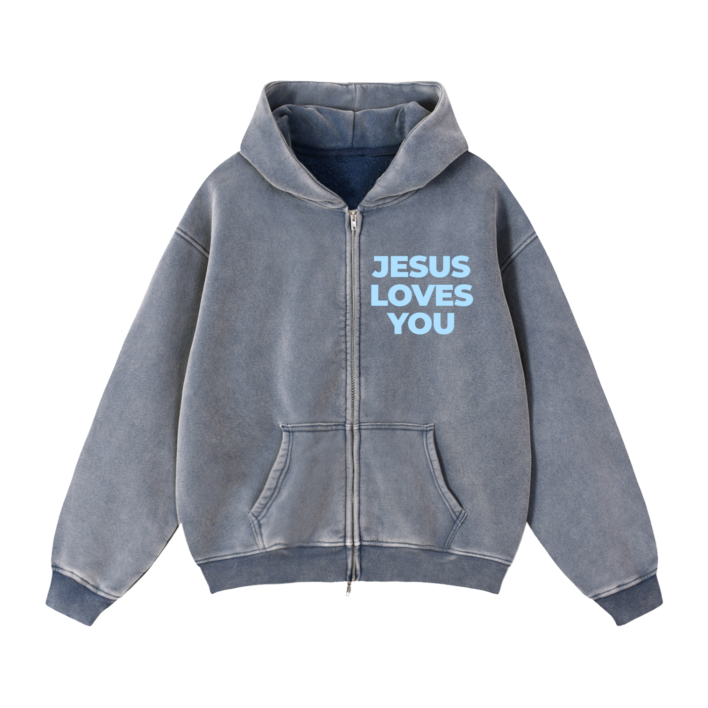 Jesus loves you light grey Zip-Through Hoodie